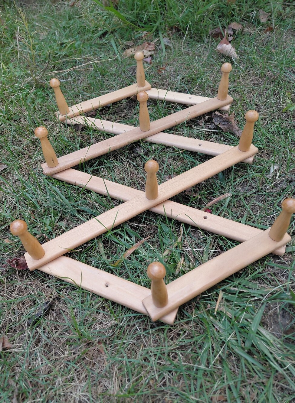 Vintage 80s folding 10 peg herb expandable wooden wood accordion wall rack